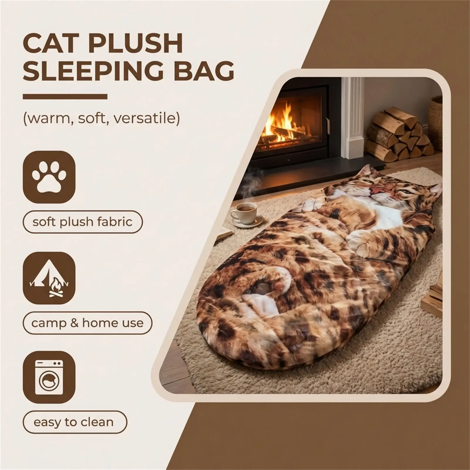 Saco de dormir felpa gato, abrigo invernal exterior para adultos - imagen 5