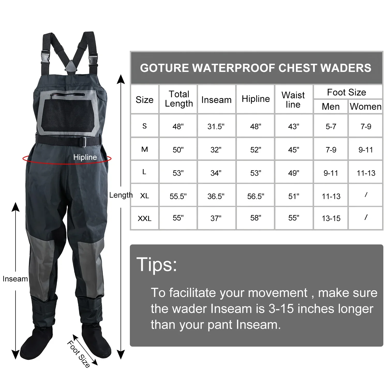 Vadeadores de pesca impermeables con peto transpirable y botas integradas - imagen 2