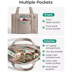 Bolso tote de nailon acolchado para mujer – Resistente al agua