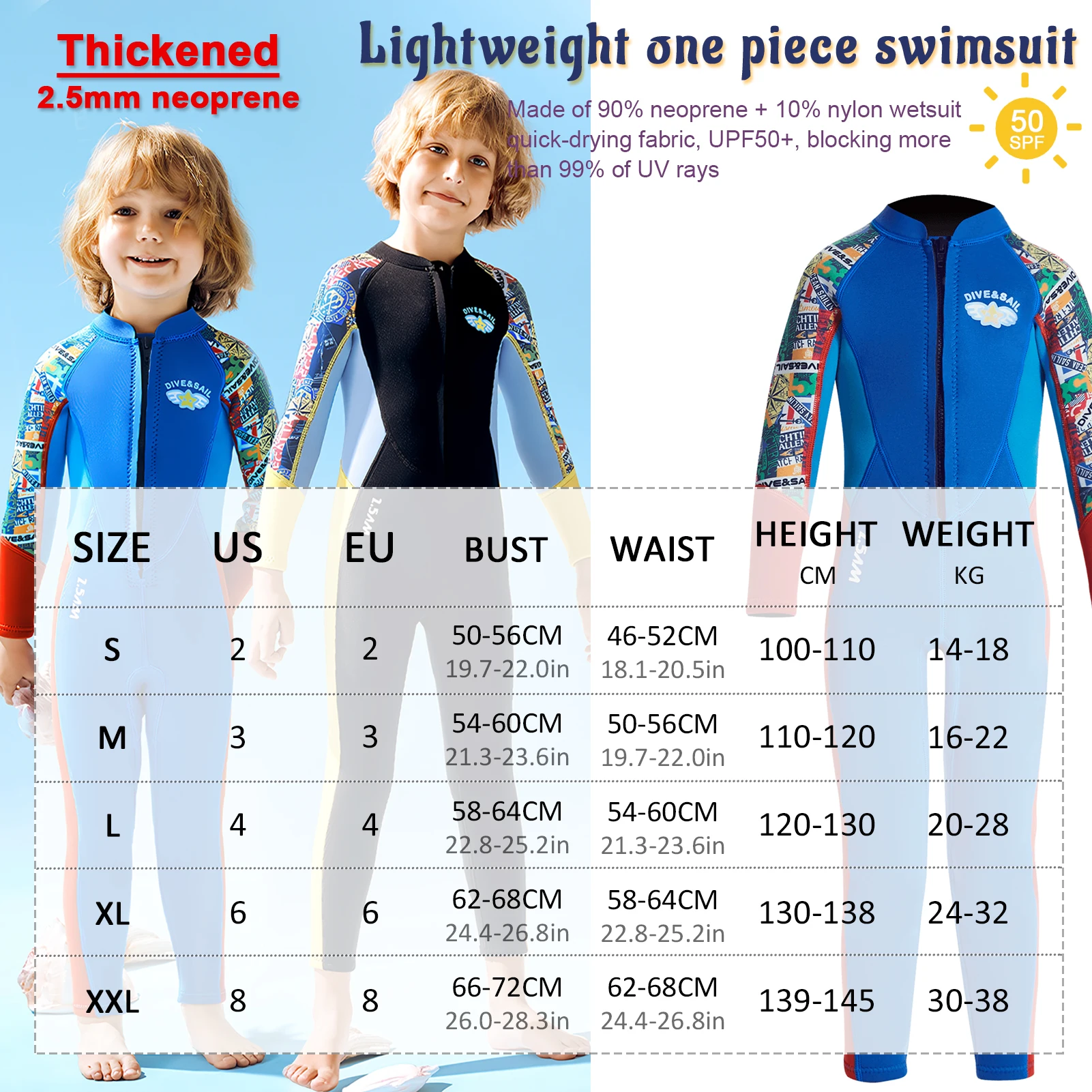 Traje de neopreno infantil manga larga térmico para surf, snorkel - imagen 5