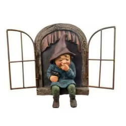 Gnomo de jardín travieso decorativo para exterior – Elfo junto al árbol