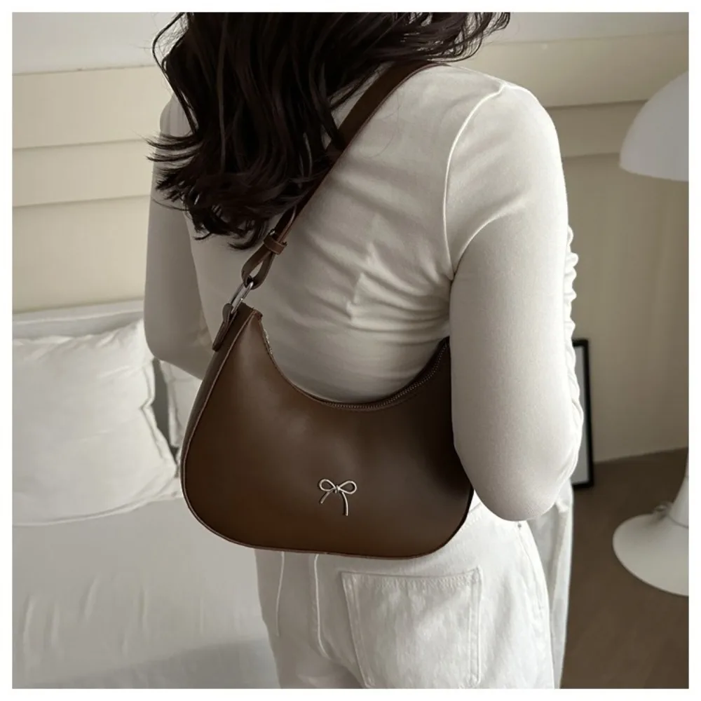 Bolso de hombro PU con lazo y gran capacidad, color sólido Y2K