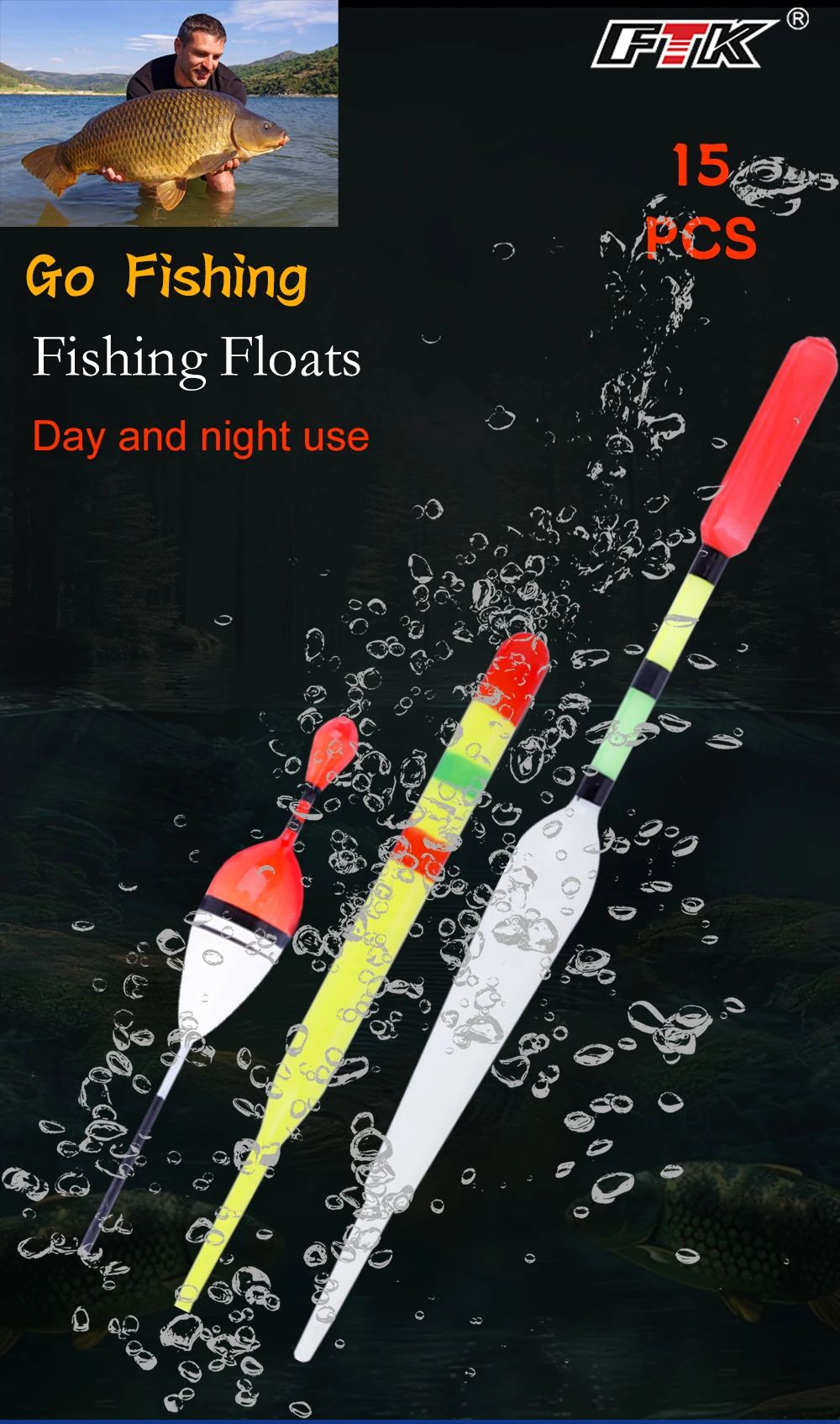 Juego de flotadores verticales FTK para pesca de carpa