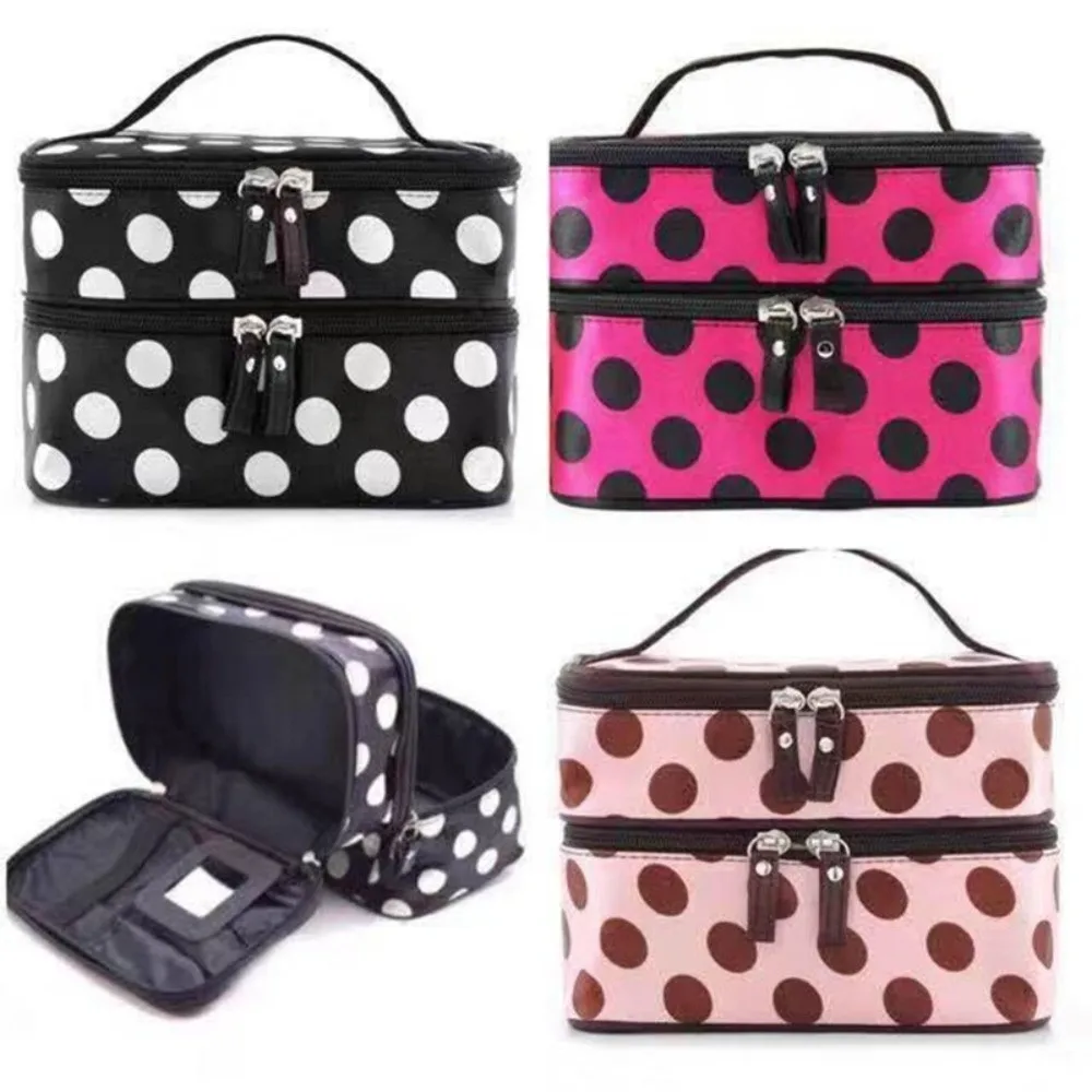 Bolsa maquillaje doble capa con puntos, estuche viaje portátil - imagen 5