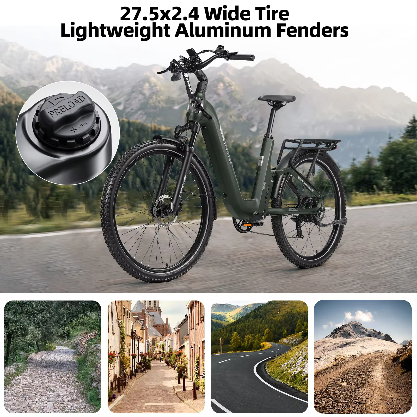 Vista completa de la bicicleta eléctrica urbana E-SUVO-S6 lista para uso diario