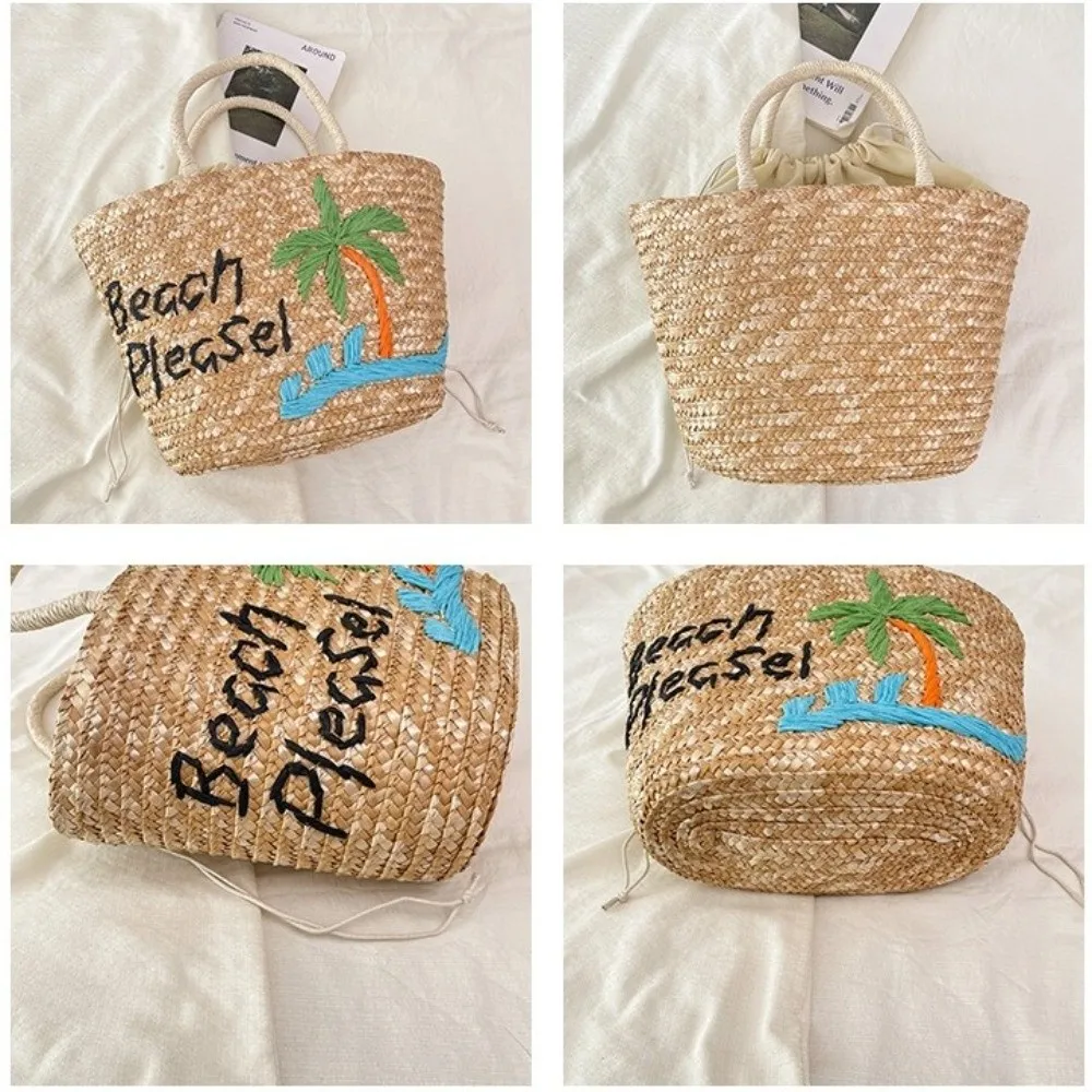 Bolso de pesca bandolera con bordado y paja – gran capacidad - imagen 2