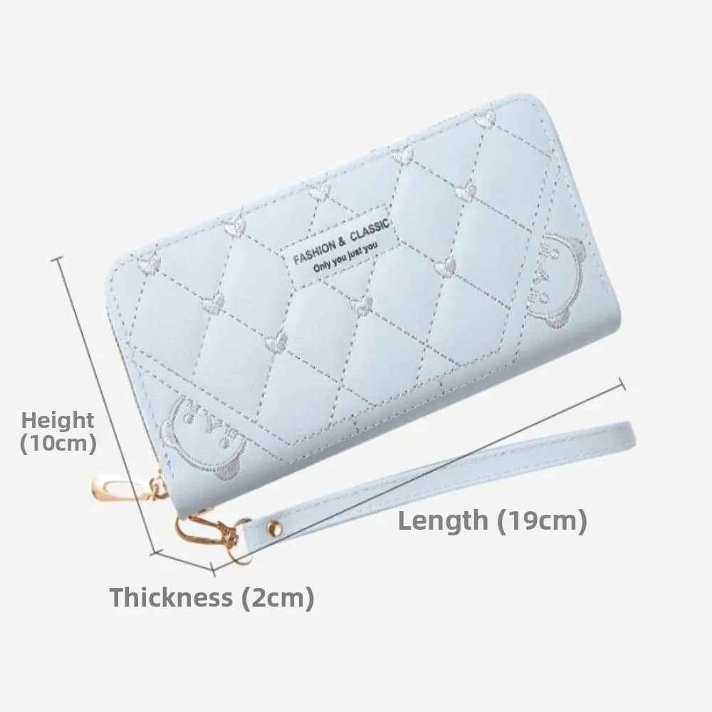 Cartera larga de cuero PU con cremallera y tarjetero bordado - imagen 5