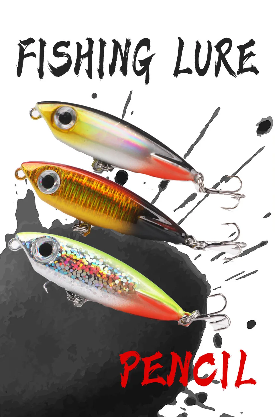 Señuelo de pesca flotante WALK FISH tipo lápiz con ojos 3D