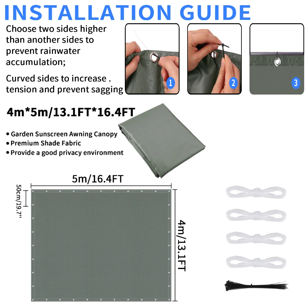 Vela de sombra impermeable con ojales para jardín y patio - imagen 4
