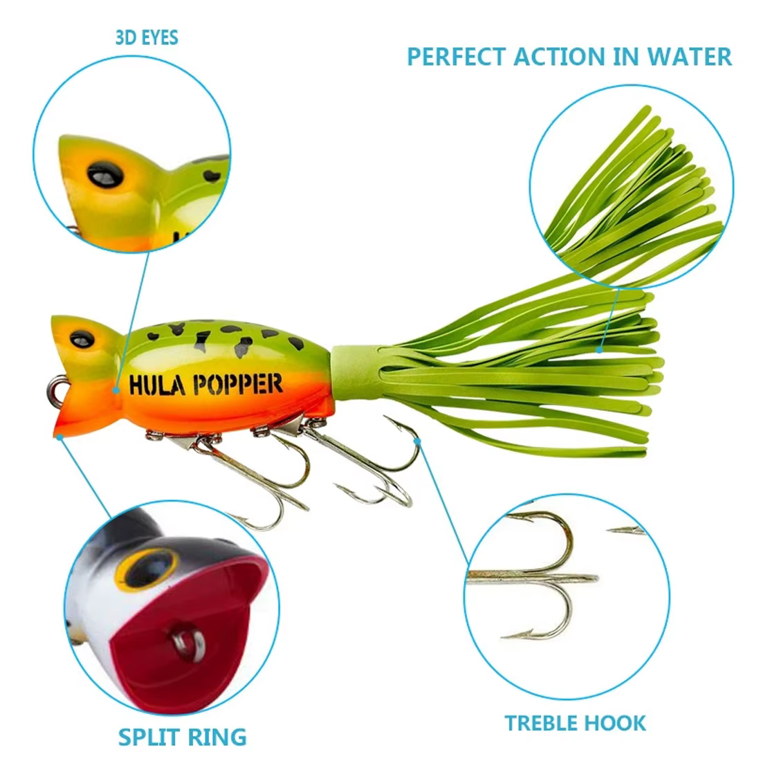 9KM Señuelo Popper Topwater Agua Salada con Faldas y Anzuelo Triple