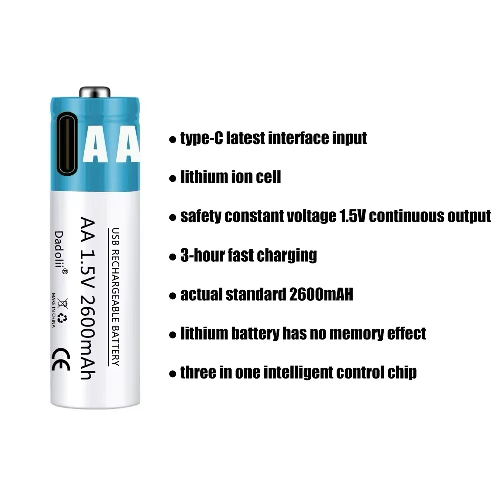 Pilas AA Recargables por USB 2600mAh Litio – Carga rápida - imagen 3