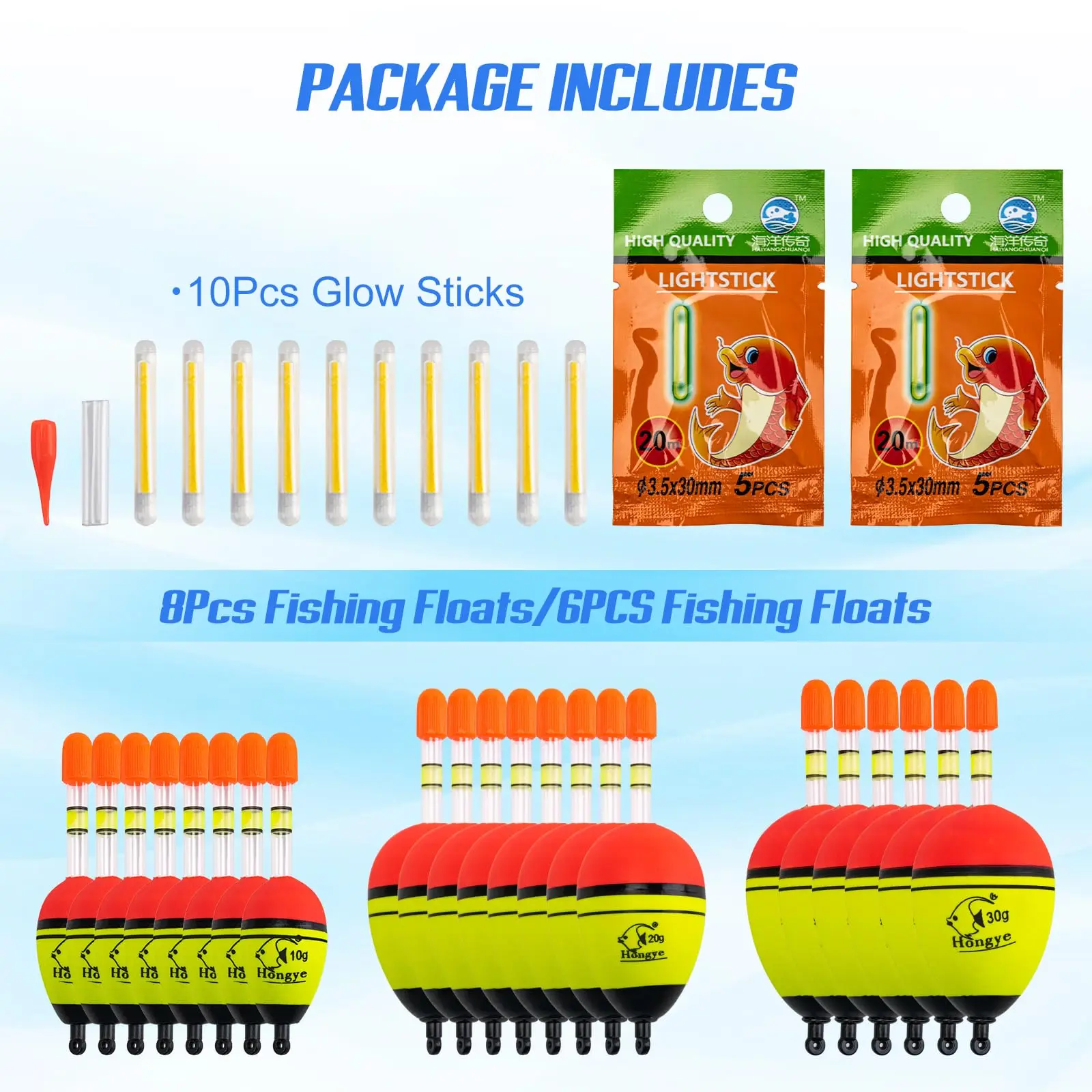 Kit de flotadores luminosos EVA alta visibilidad sensibles – varillas - imagen 3