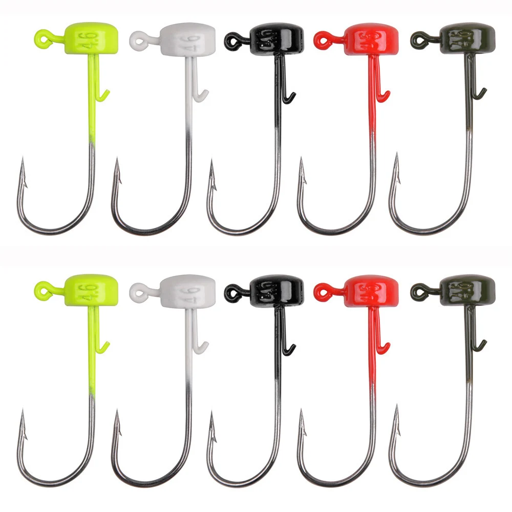 Cabezas de jig multicolor sobre fondo neutro