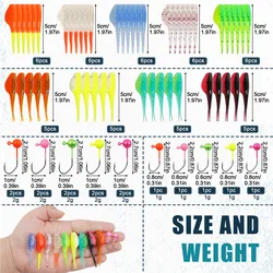 Kit de señuelos con cabezas de jig para crappie, vinilos bifurcados