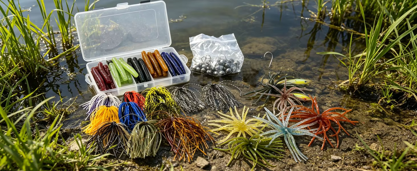 Componentes del kit de señuelos blandos FREE FISHER