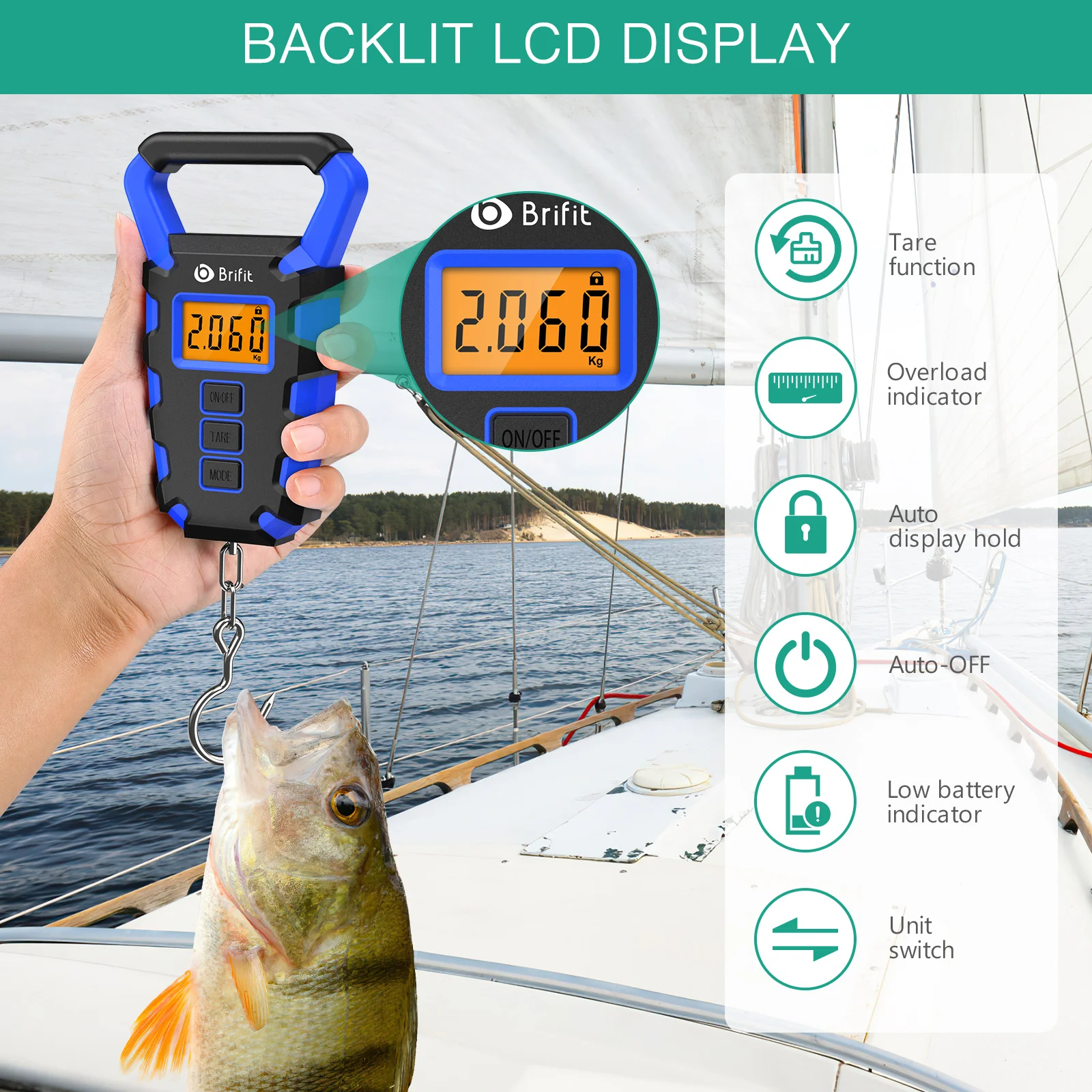 Báscula digital ORIA con pinza y cinta métrica para pesca - imagen 4