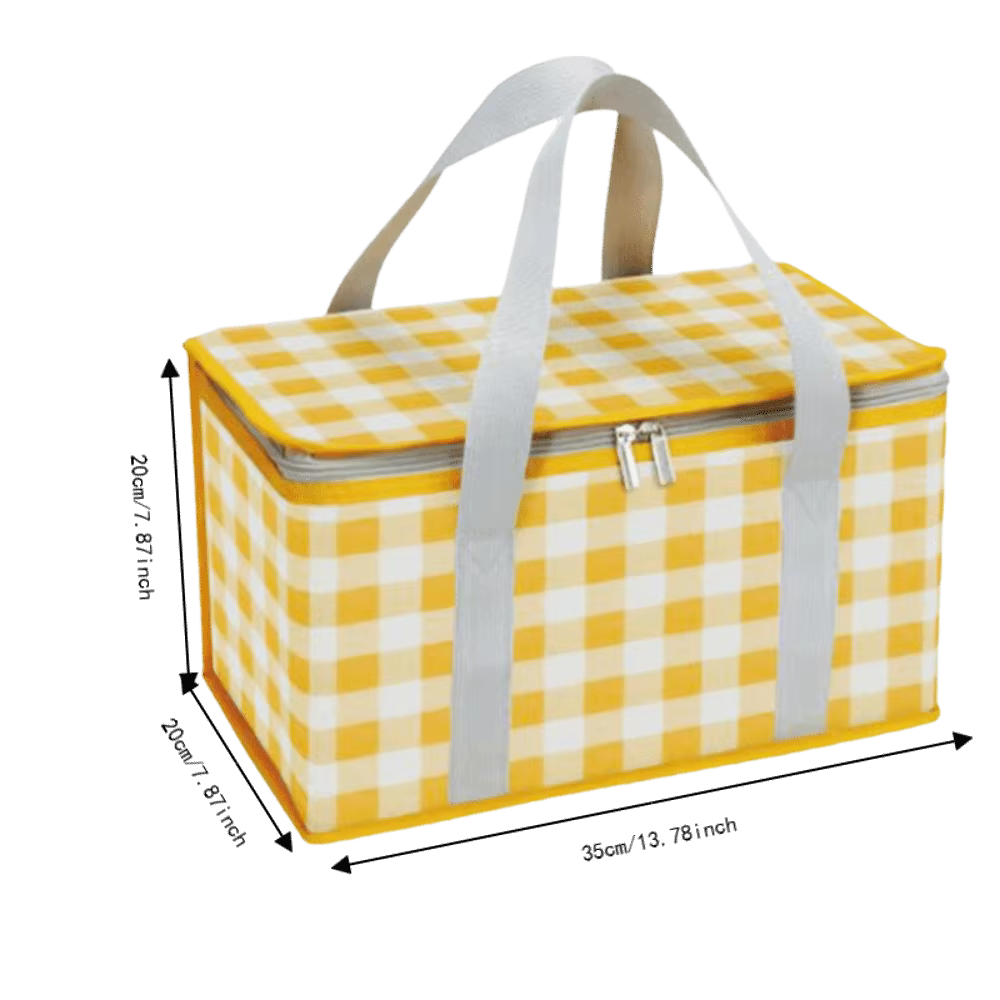 Bolsa de picnic aislada roja y amarilla vista exterior