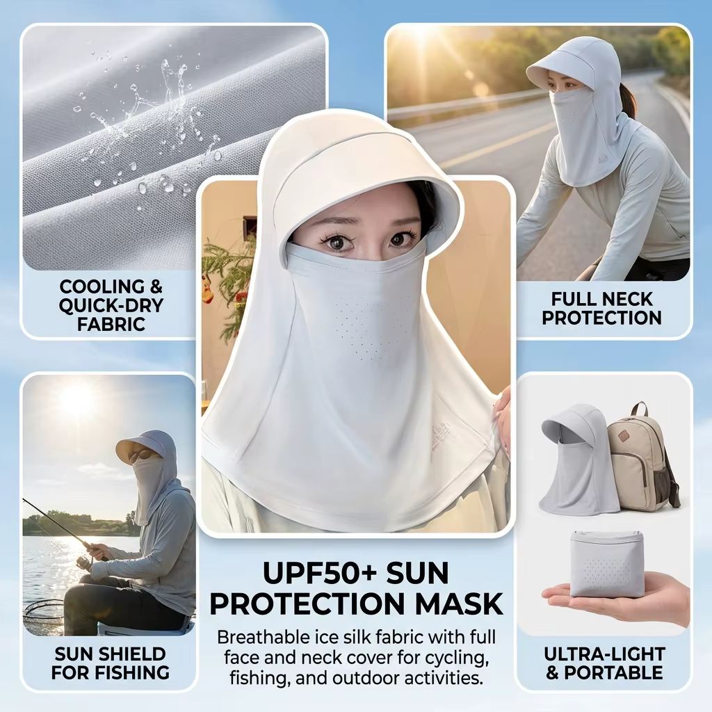 Cubre Cuellos Seda Helada Protección UV Transpirable Pesca y Ciclismo - imagen 2