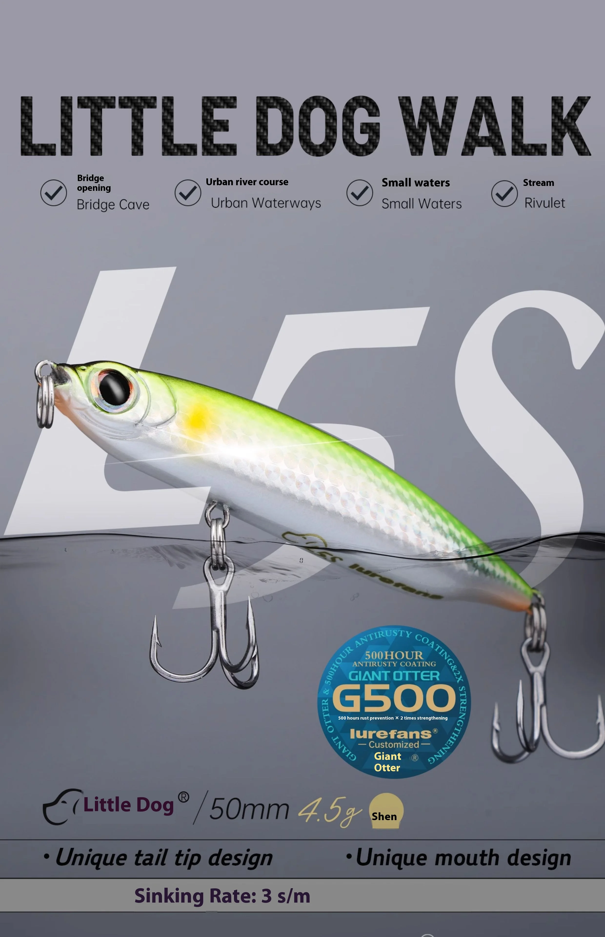 Anzuelo de cebo 50 mm y 4,5 g para pesca sumergida