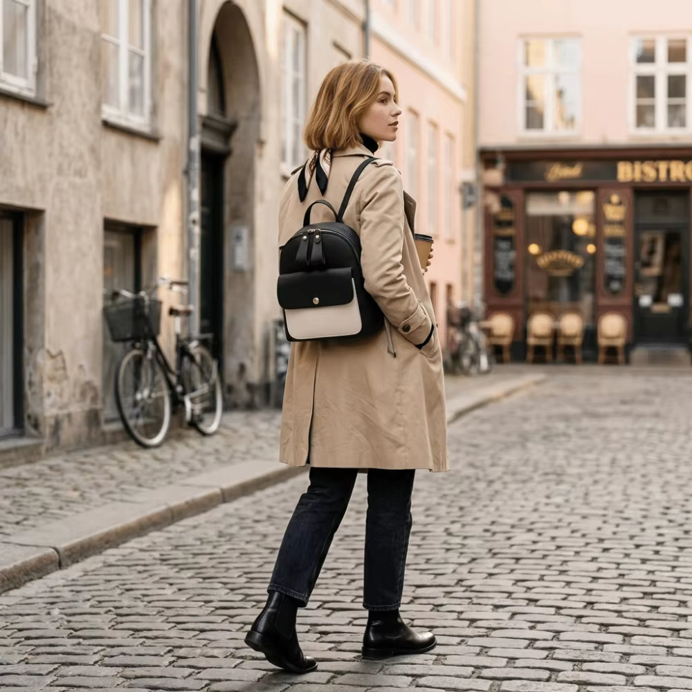 Mochila de Cuero PU con Cremallera – Bolso Pequeño Ajustable - imagen 3