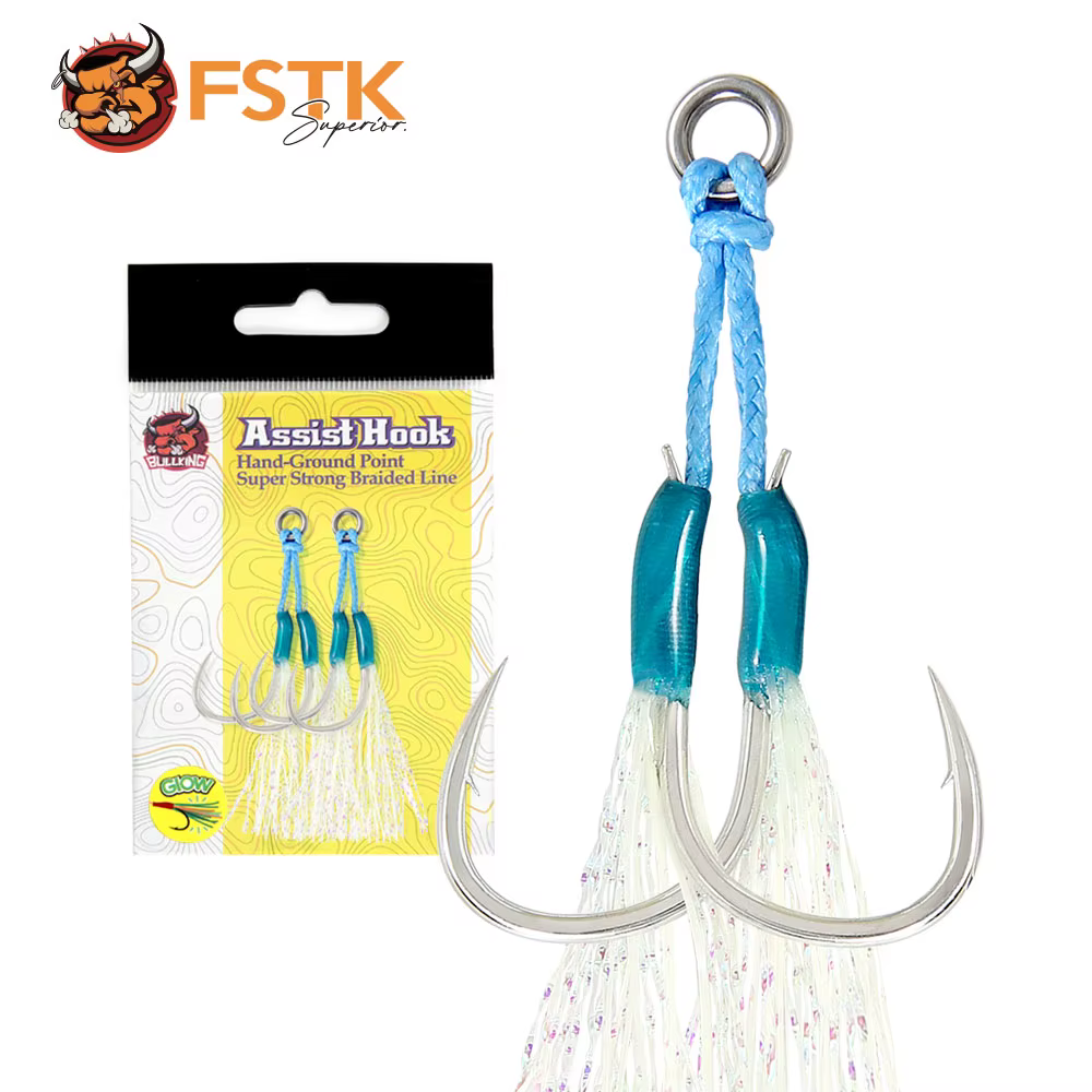 Anzuelo Asistente Doble FSTK con Pluma Glow - Acero carbono para jigging - imagen 2