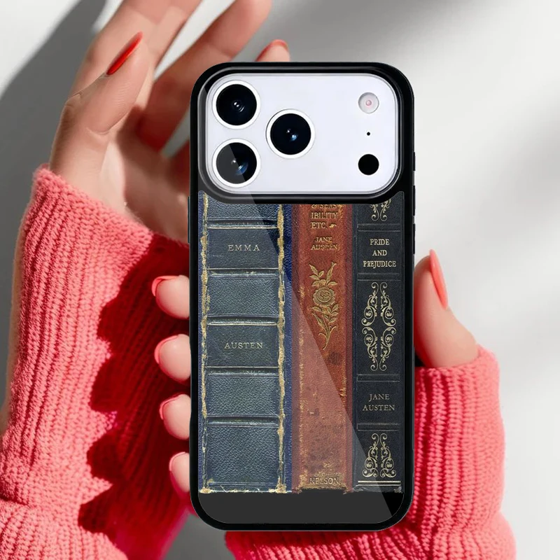 Funda tipo libro de Jane Austen para iPhone vista frontal