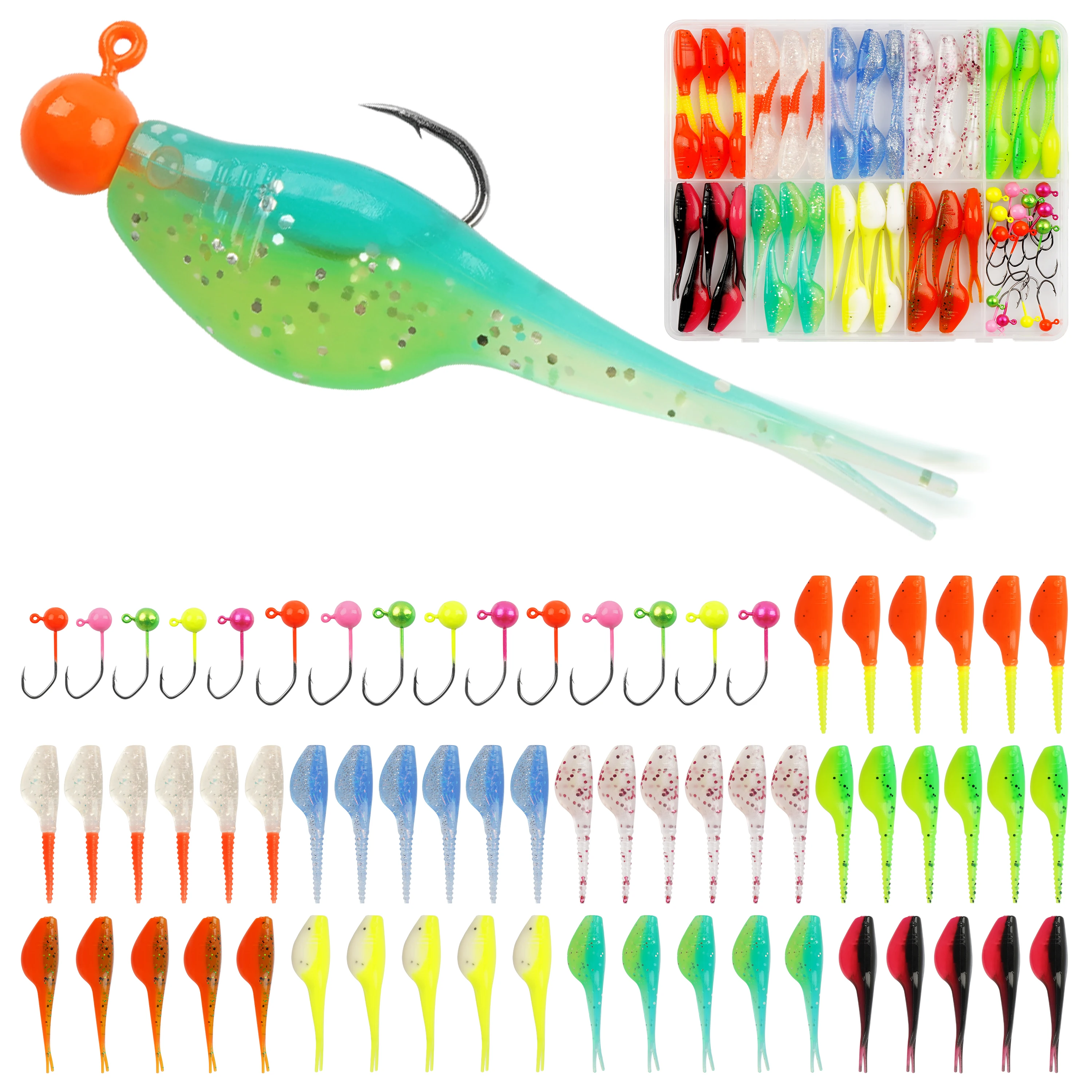 Señuelos para crappie: jig cabeza y vinilos cola bifurcada