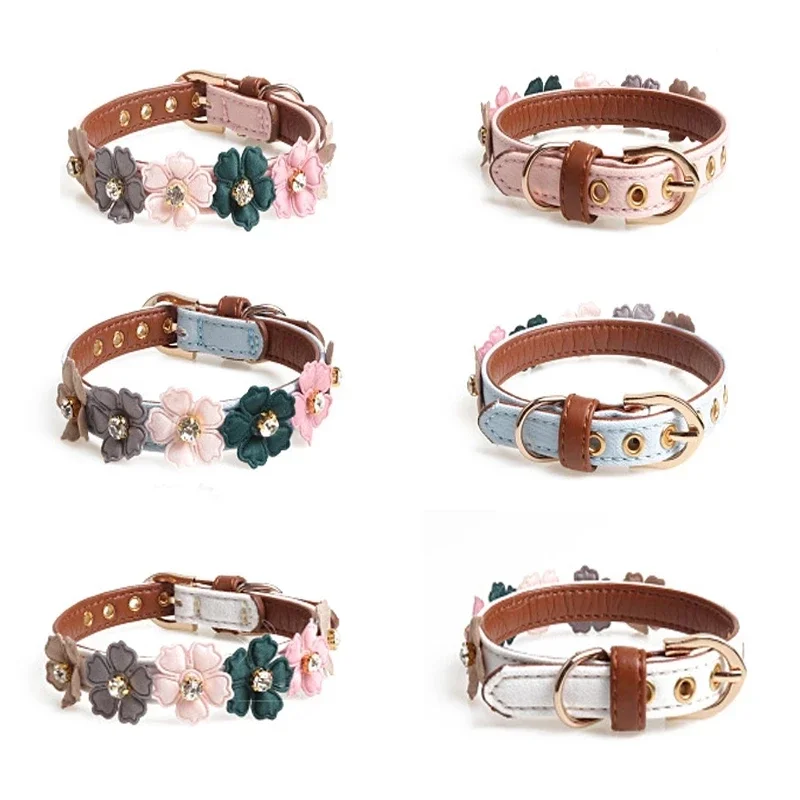 Collar ajustable de piel sintética con cadena y flores de pedrería - imagen 4