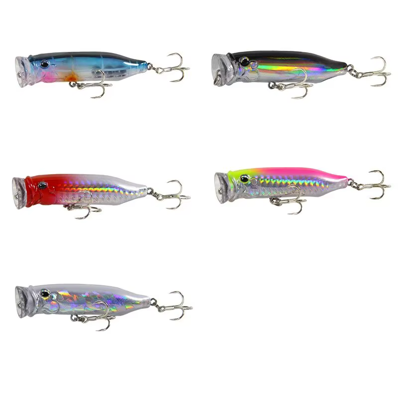 Señuelo popper topwater para perca - cebo duro de plastico azul - imagen 2