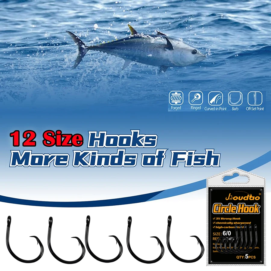 Big Game Anzuelos Circle Hook 4/0-12/0 Negro para Pesca de Atún - imagen 5