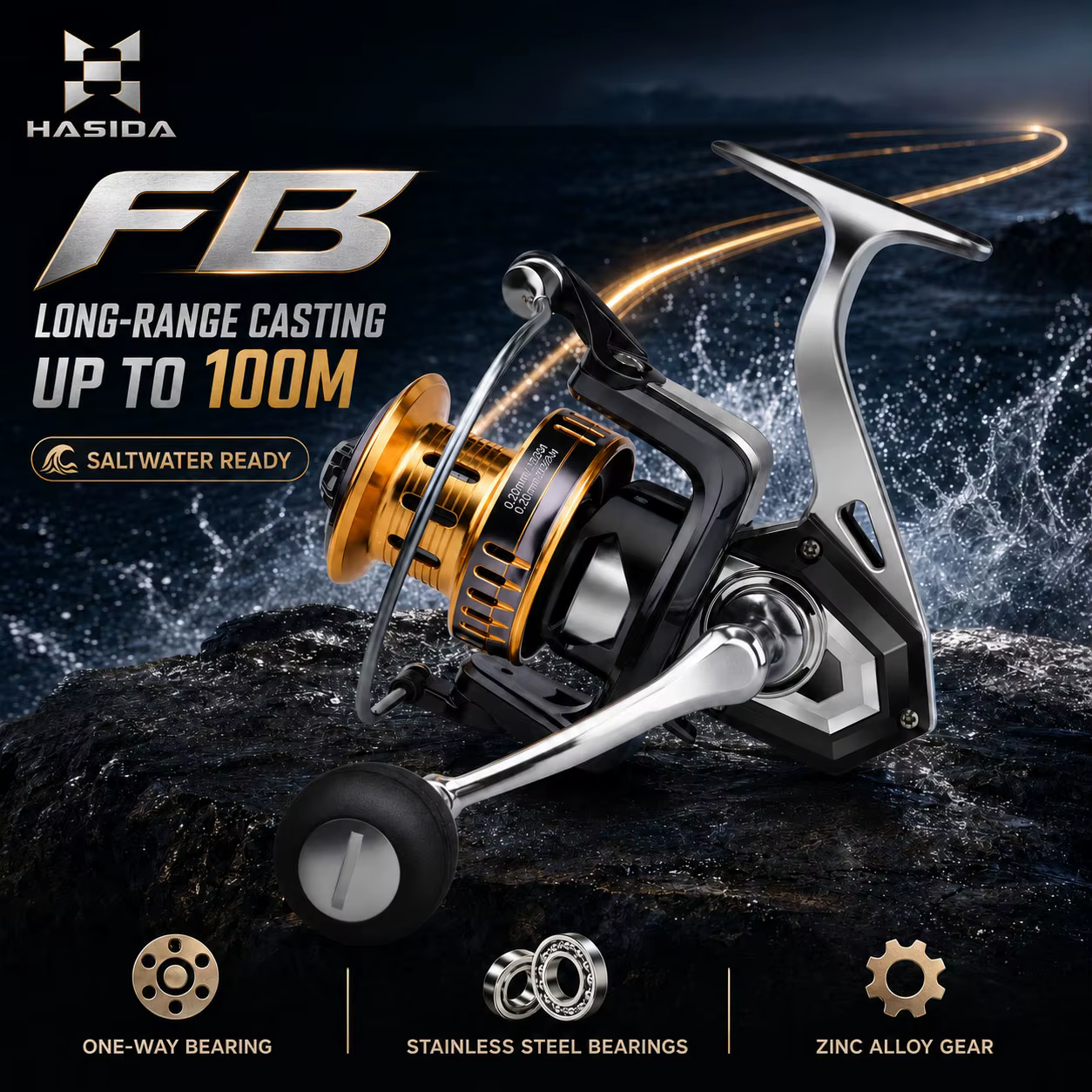 Carrete spinning HASIDA FB anticorrosión para pesca en mar - imagen 2