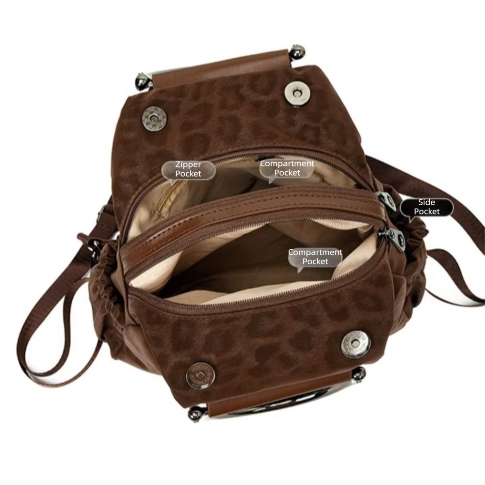 Mochila estampado leopardo impermeable PU – Bolso escolar hombro viaje