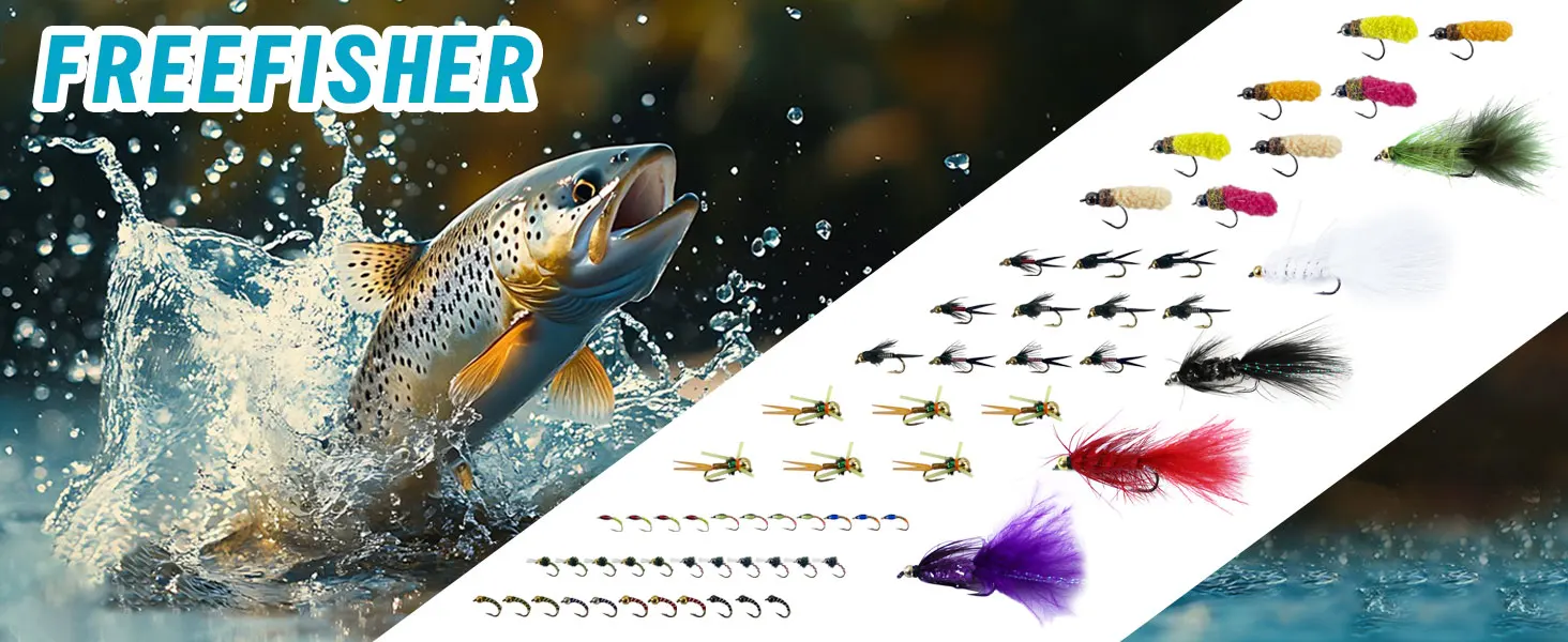 Selección de señuelos de pluma FREE FISHER en su caja