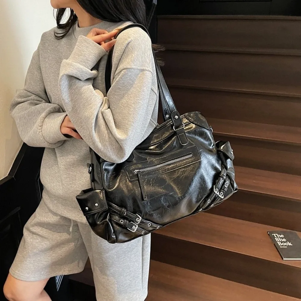 Bolsa de mano grande PU Y2K con interior suave y cremallera - imagen 2