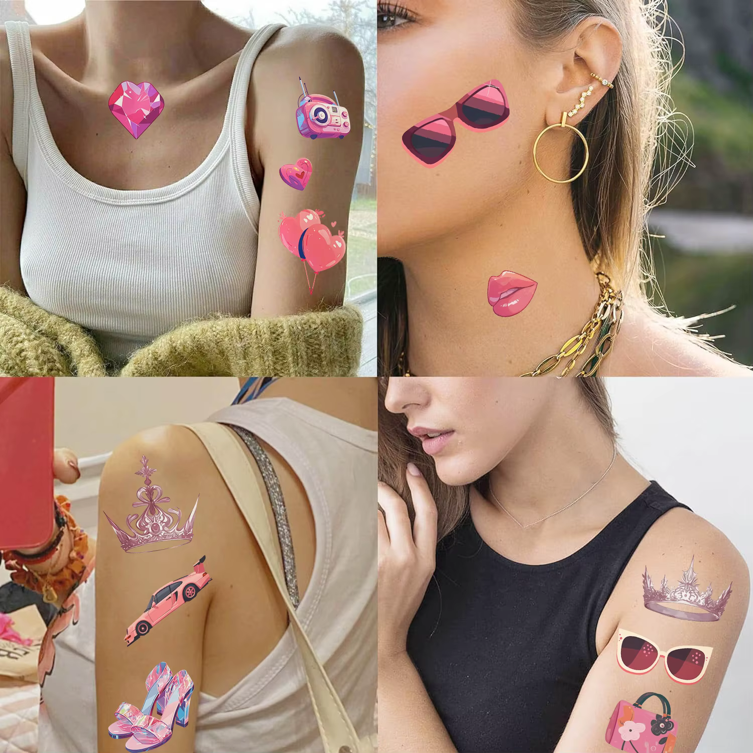 Tatuajes temporales rosas para brazo, mano y cuerpo