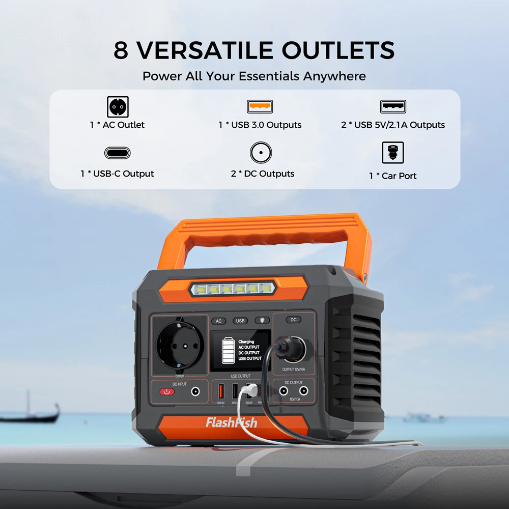 Puertos y conexiones del generador solar Flashfish