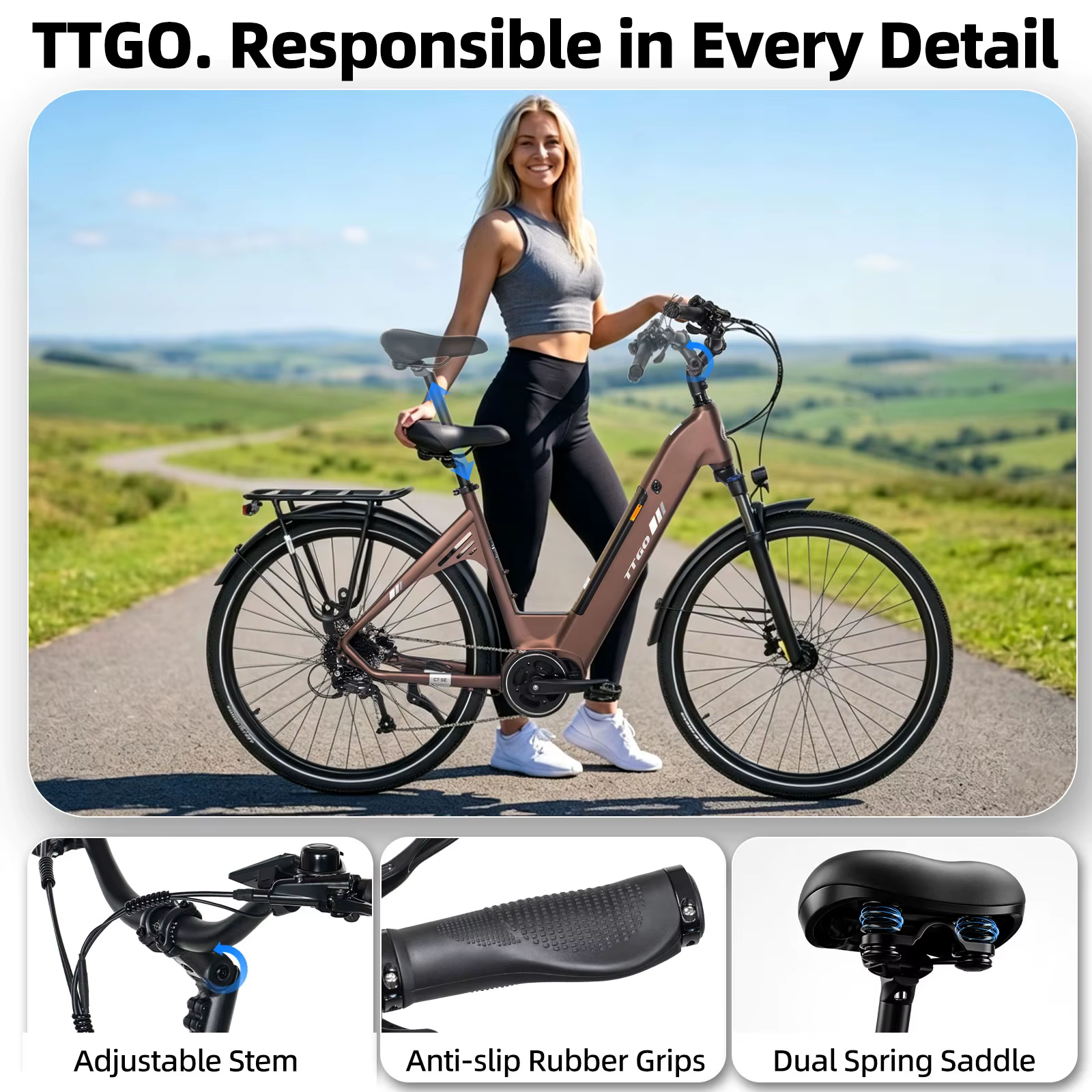 Bicicleta Eléctrica TTGO C7SE – Motor Bafang transmisión media 250W y batería 36V 18Ah - imagen 2