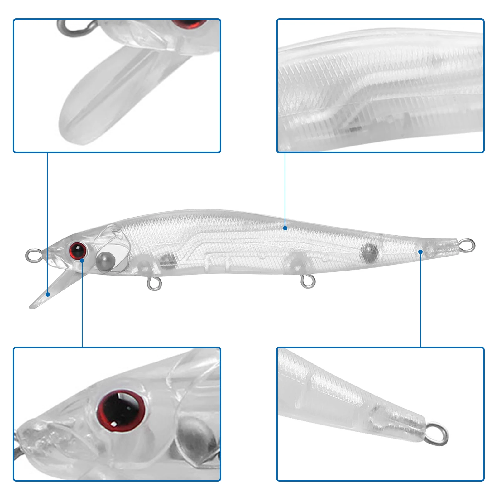 FREE FISHER Jerkbait flotante en blanco transparente con ojos 3D - imagen 2