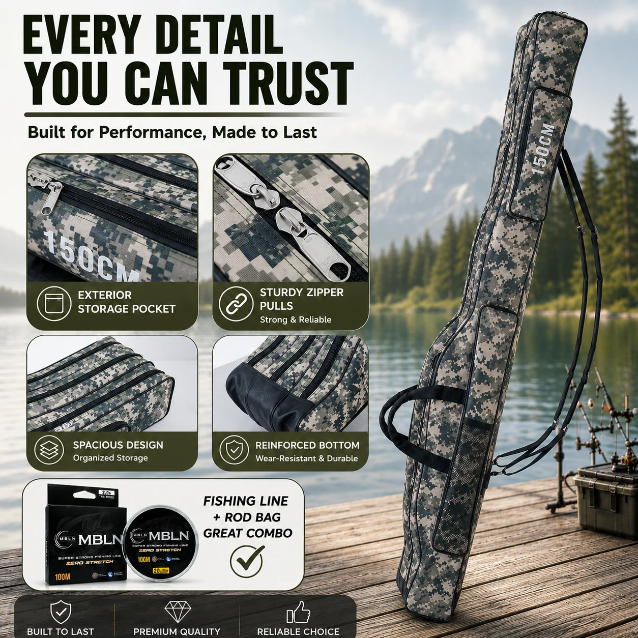 MBLN Funda portacañas de pesca plegable de camuflaje - imagen 3
