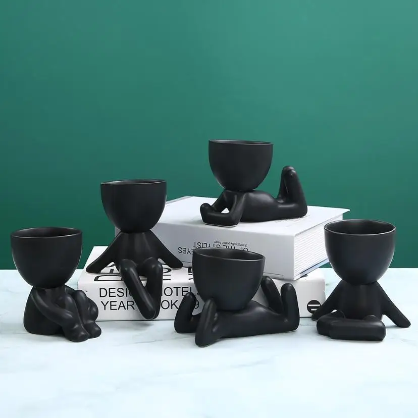 Maceta de cerámica nórdica para suculentas con figura pequeña - imagen 4