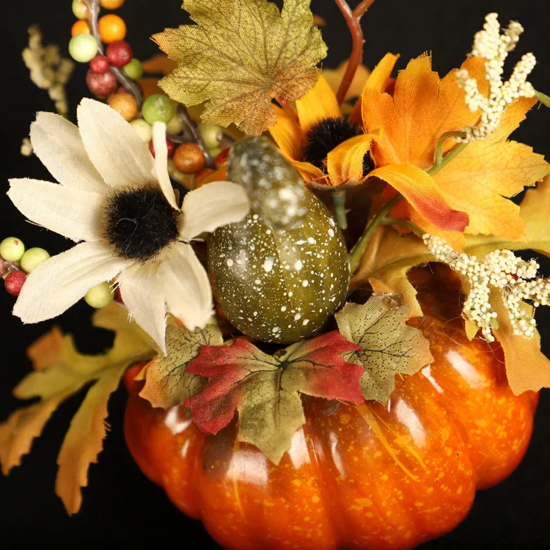 Calabaza artificial Halloween con hoja de arce y granada para mesa - imagen 3