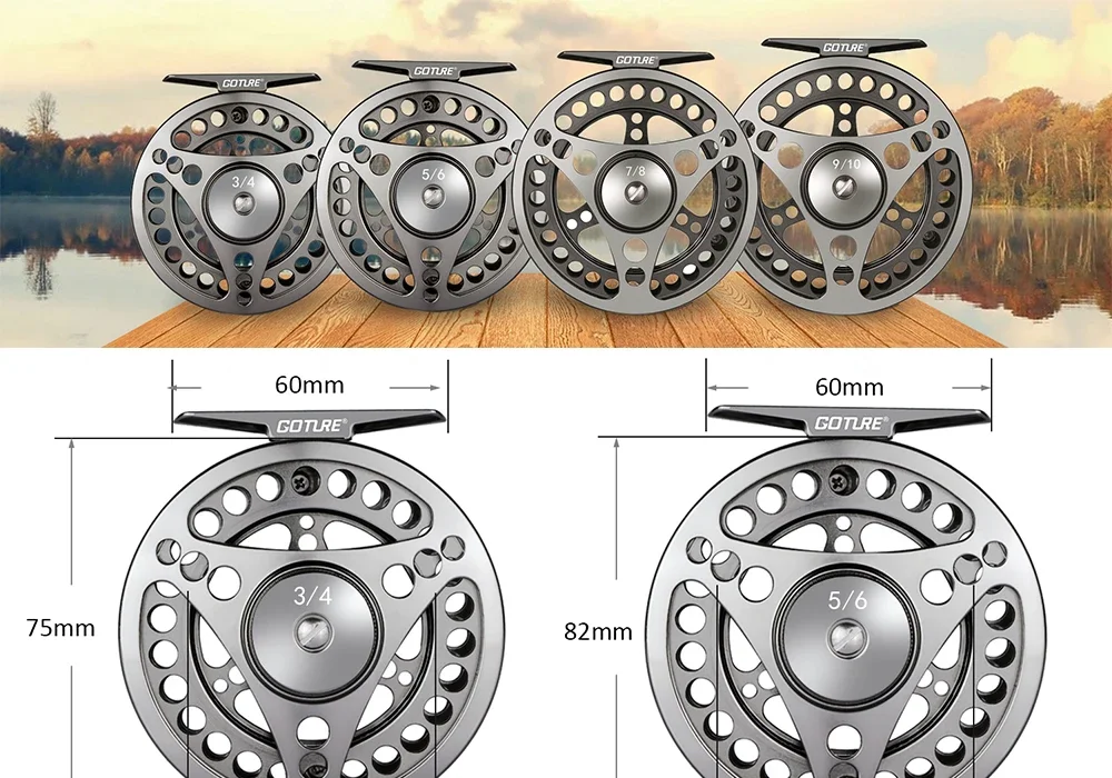 Carrete de pesca con mosca Goture de aluminio mecanizado CNC