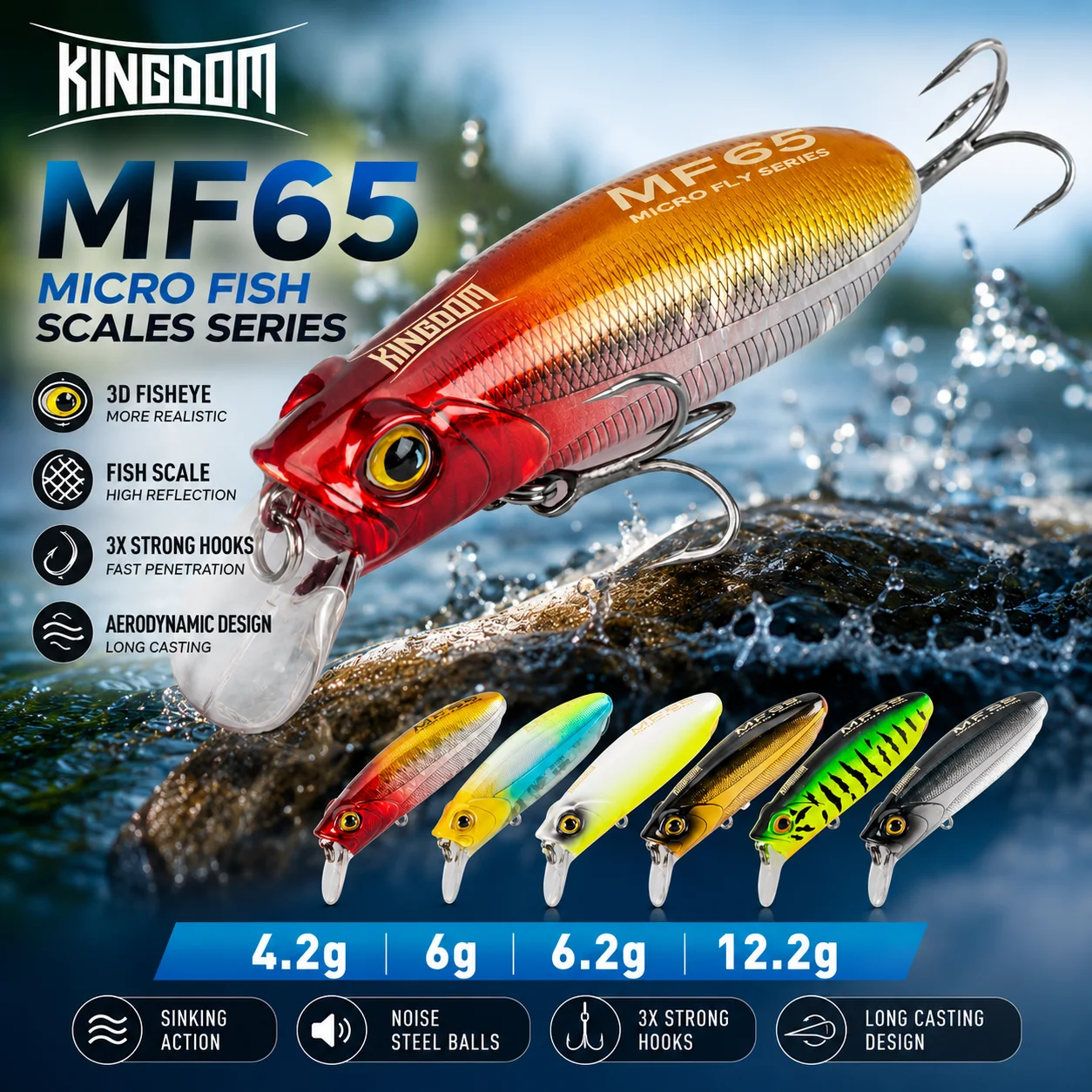 Wobbler flotante y hundible Kingdom Minnow de largo alcance - imagen 2