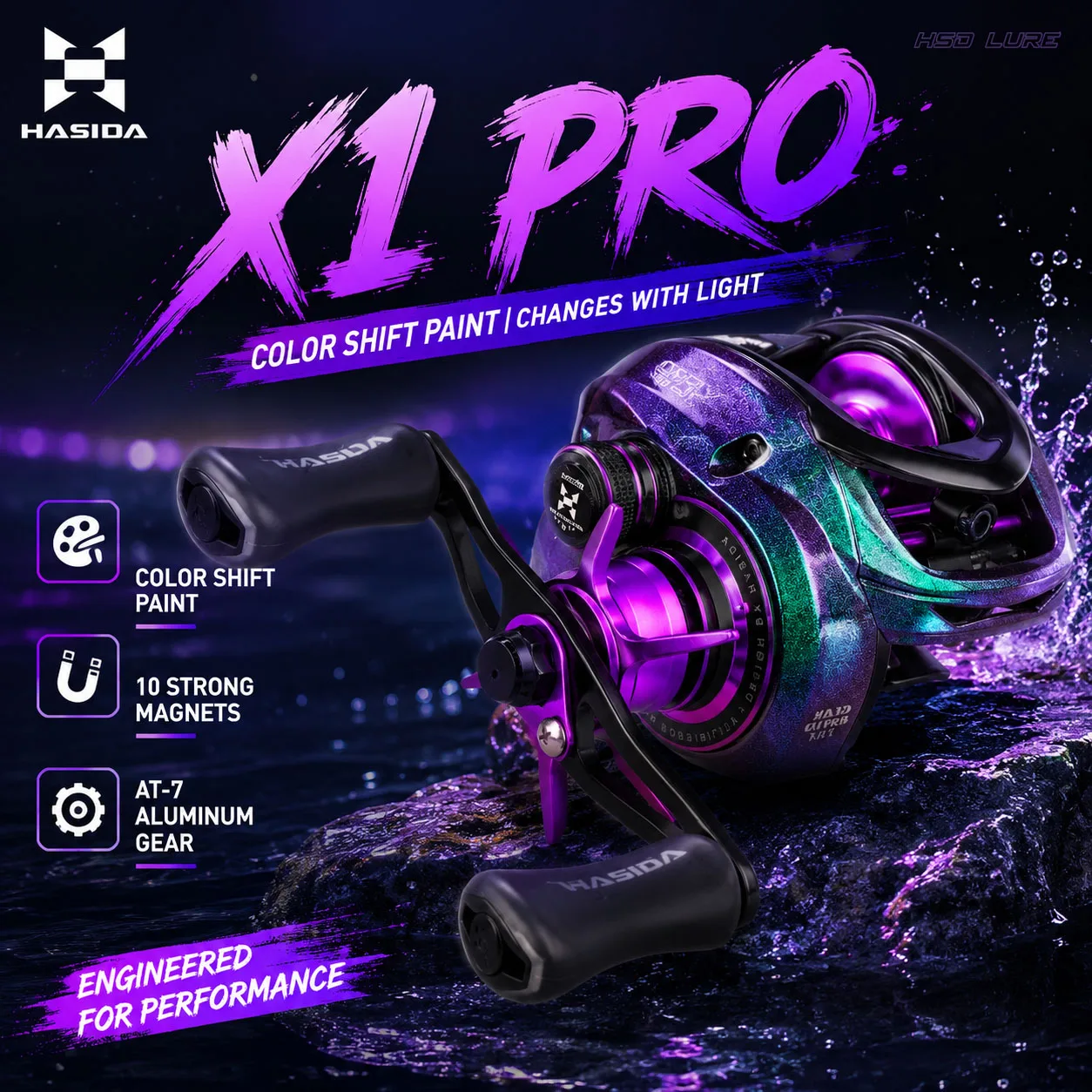 Carrete Baitcasting Hasida X1 Pro ultraligero de freno magnético