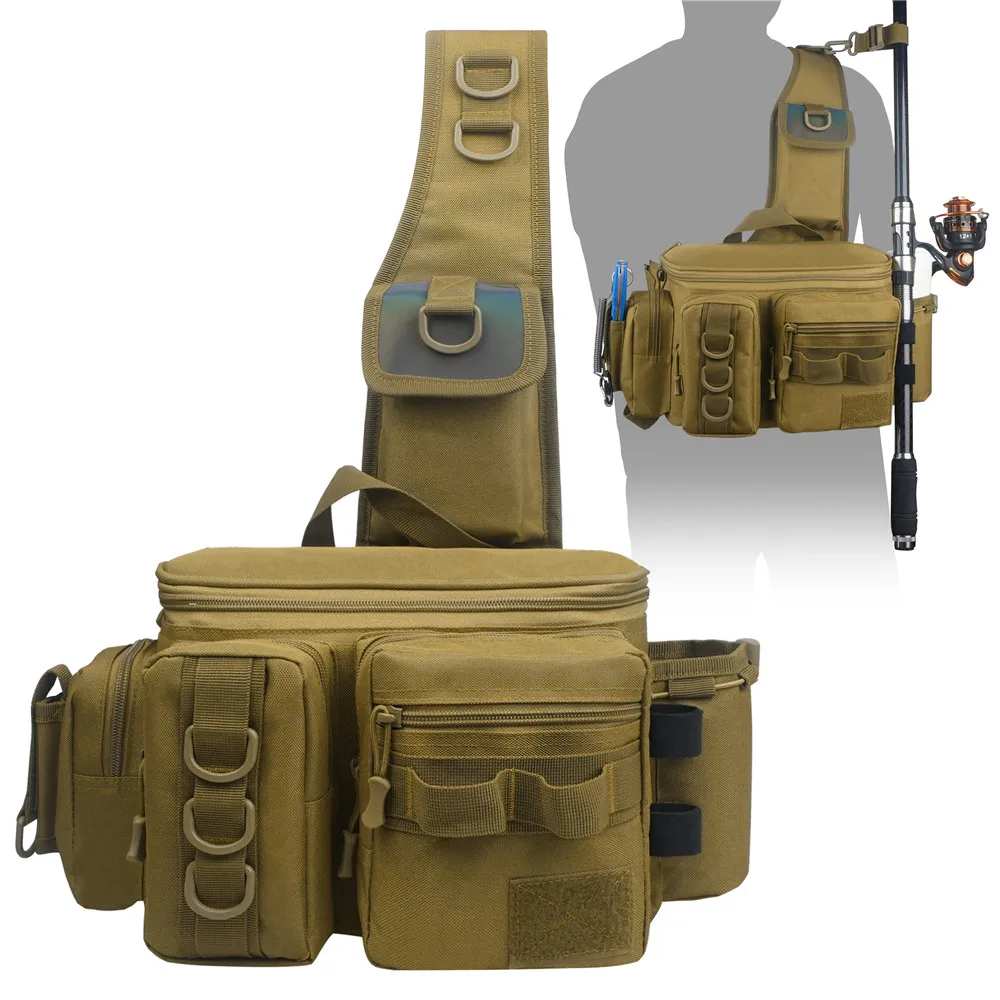 Mochila riñonera de pesca con soporte para caña – Organizador resistente