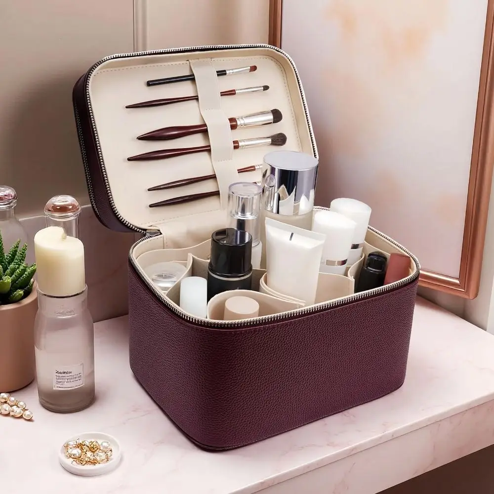 Bolsa de cosméticos impermeable PU de gran capacidad con organizador - imagen 2