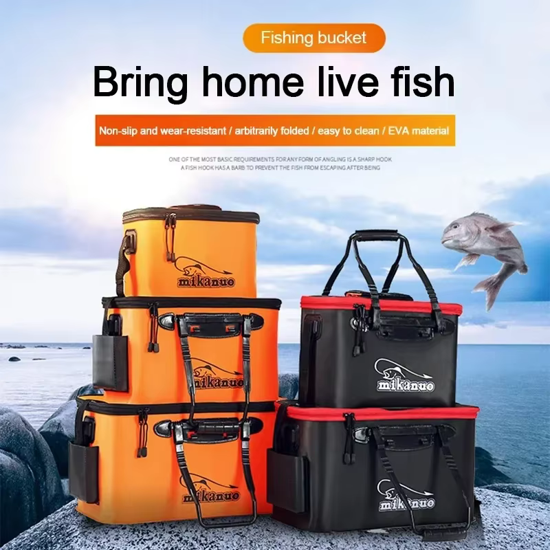 Cubo collapsible para peces vivos – Asa EVA y bolsillo lateral para pesca - imagen 2