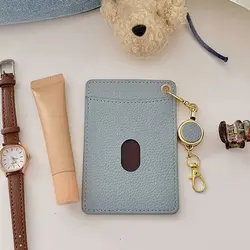 Porta tarjetas retráctil de PU con ventana transparente protector