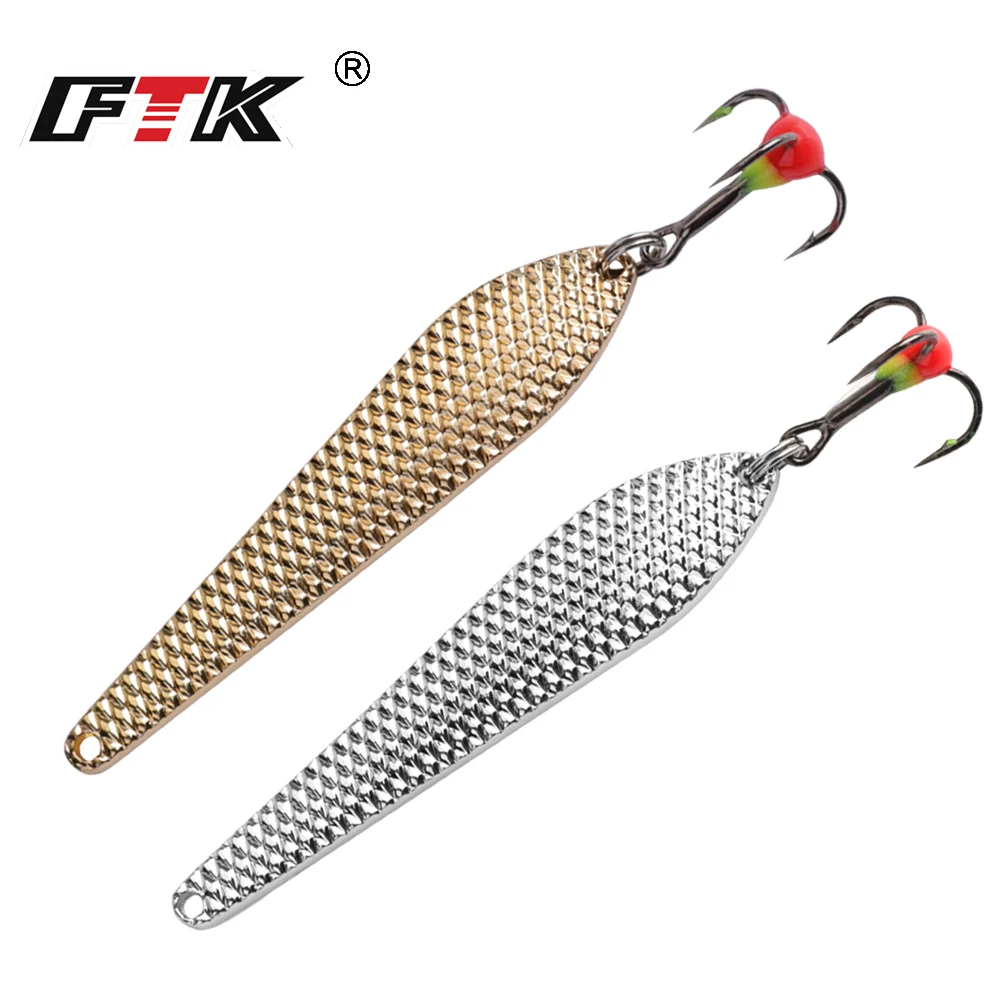 FTK Ice Fishing Spoon Metal Wobbler 55‑70 mm con anzuelo trío - imagen 2