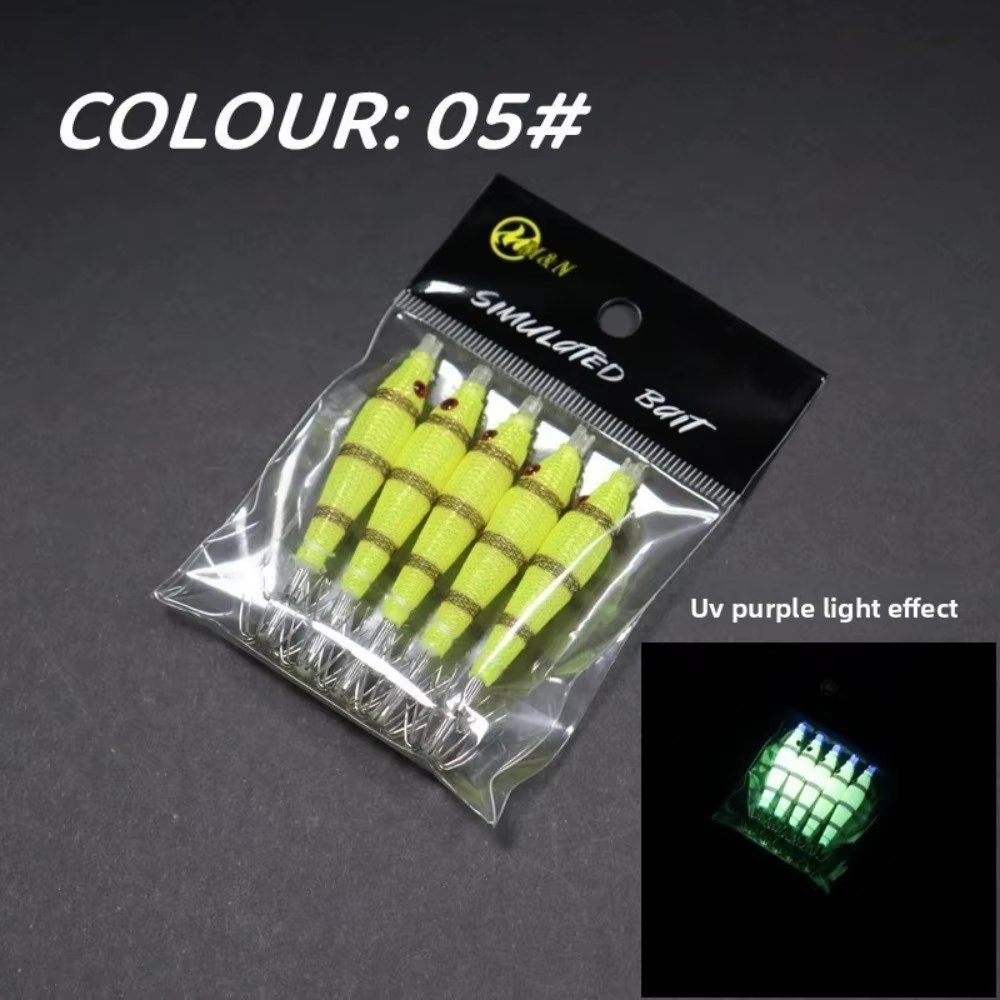 Pack de cinco señuelos de pesca tipo octopus jig